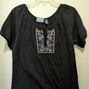 Coral Bay black with floral embroidery short sleeve top - nwt - large